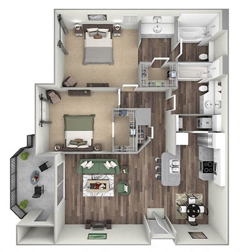 Willow Springs Apartments floor plan B1 Brighton 2 bed 2 bath 3D